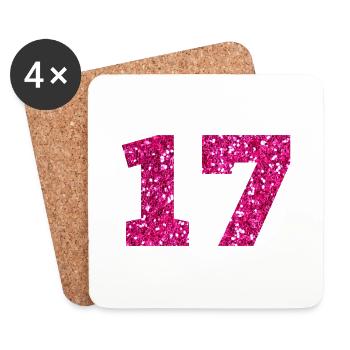 Nummer 17 Pink Glitter - 17. Geburtstag - Untersetzer (4er-Set) - Weiß - Vorne