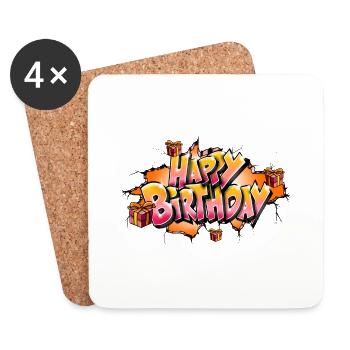 GRAFFITI JOYEUX ANNIVERSAIRE ORANGE - Dessous de verre (lot de 4) - blanc - Devant