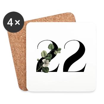 Numéro 22 floral vert -22e anniversaire floral - Dessous de verre (lot de 4) - blanc - Devant