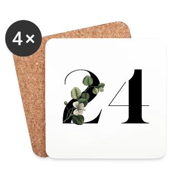 Numéro 24 floral vert -24e anniversaire floral - Dessous de verre (lot de 4) - blanc - Devant