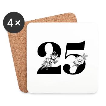 Number 25 Black Floral -25th Floral Anniversary - Coasters (set of 4) - white - Front