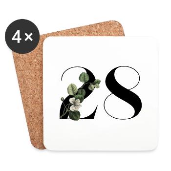 Number 28 Floral Green -28th Birthday Floral - Coasters (set of 4) - white - Front