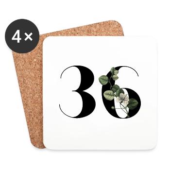 Numéro 36 floral vert - 36e anniversaire floral - Dessous de verre (lot de 4) - blanc - Devant