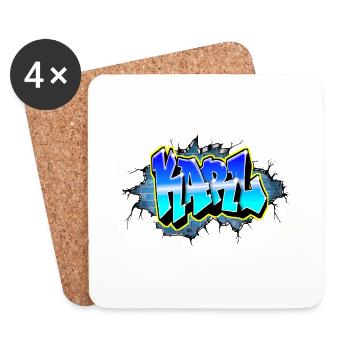 Graffiti KARL Blauer Backsteinriss - Untersetzer (4er-Set) - Weiß - Vorne