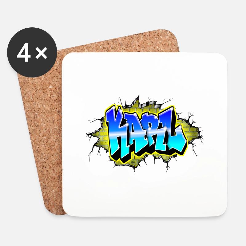 Graffiti KARL Wall Crack Ziegel Gelb - Untersetzer (4er-Set) - Weiß
