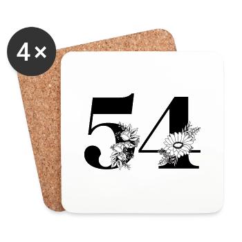 Numéro 54 floral noir - 54e anniversaire floral - Dessous de verre (lot de 4) - blanc - Devant