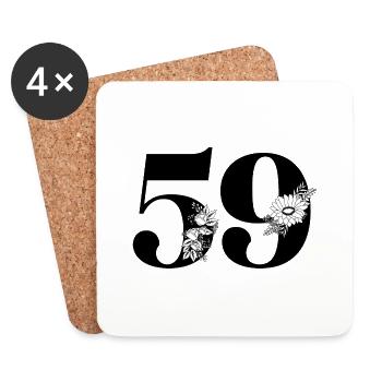 Number 59 Black Floral - 59th Floral Birthday - Coasters (set of 4) - white - Front