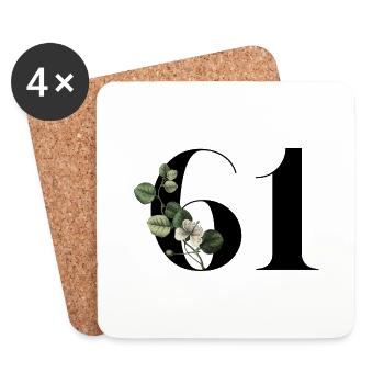 Number 61 Floral Green - 61st Birthday Floral - Coasters (set of 4) - white - Front