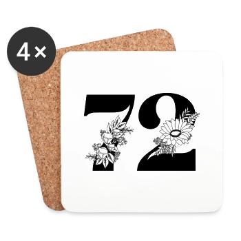 Number 72 Black Floral - 72nd Floral Birthday - Coasters (set of 4) - white - Front