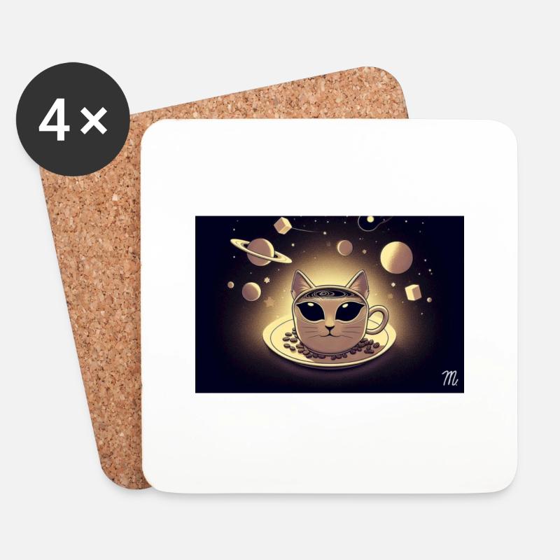 Space Cat Kaffee - Untersetzer (4er-Set) - Weiß