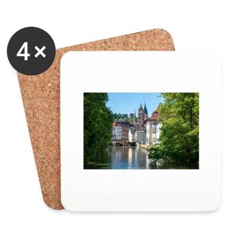 Cityscape of Esslingen am Neckar from Agnesbrücke - Coasters (set of 4) - white - Front