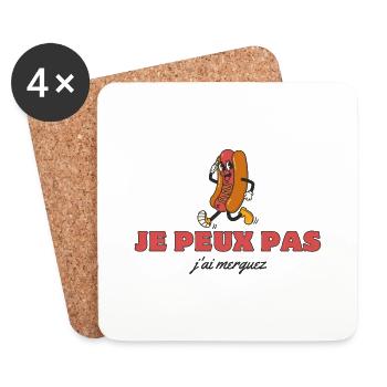 "T-Shirt "I can't I have merguez" - Untersetzer (4er-Set) - Weiß - Vorne