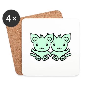 Deux chats heureux 2 amis Couple Équipe Couple - Dessous de verre (lot de 4) - blanc - Devant