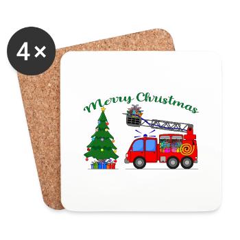 Fire Truck Merry Christmas - Coasters (set of 4) - white - Front