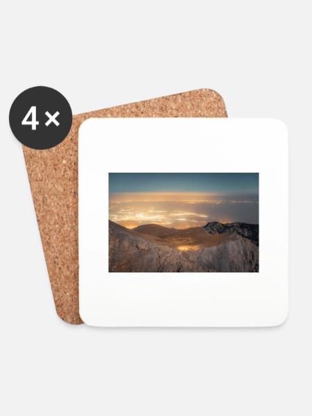 Mt Olympus and nearby towns of Greece at night - Coasters (set of 4) - white