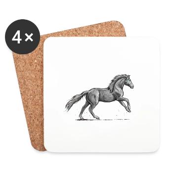 Black horse at a gallop - Coasters (set of 4) - white - Front