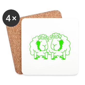 Deux moutons mangent de l’herbe 2 amis Équipe affamée - Dessous de verre (lot de 4) - blanc - Devant