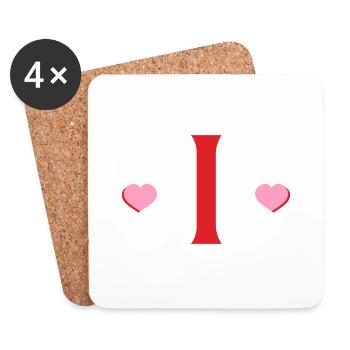 Buchstabe i rote Herzen - Untersetzer (4er-Set) - Weiß - Vorne