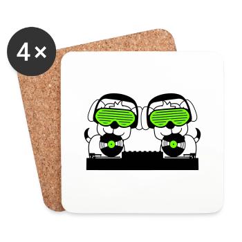 2 Hunde DJ Vinyl Schallplatte Club Disko Musik Duo - Untersetzer (4er-Set) - Weiß - Vorne