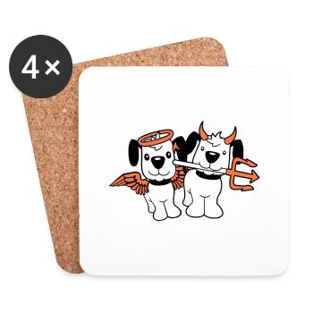 2 Chiens Ange Diable Satan Ciel Enfer Conscience - Dessous de verre (lot de 4) - blanc - Devant