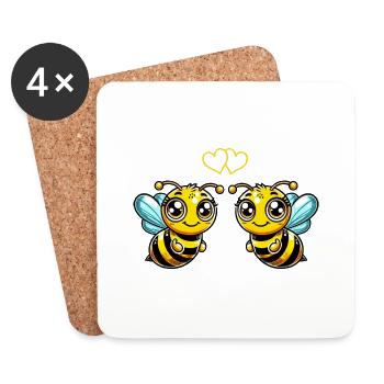 Abeille Dessin Animé Bande Dessinée Amour - Dessous de verre (lot de 4) - blanc - Devant