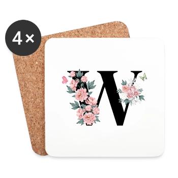 Lettre w fleurs rose - Dessous de verre (lot de 4) - blanc - Devant