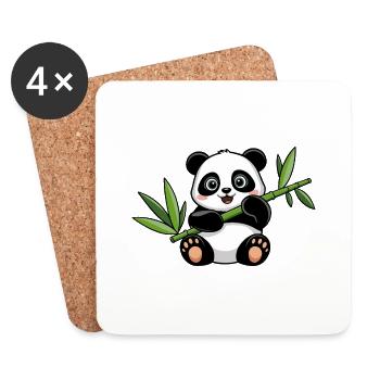 Panda heureux avec bambou - Dessous de verre (lot de 4) - blanc - Devant