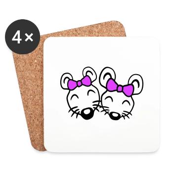 2 souris petites amies couple deux femmes filles équipe - Dessous de verre (lot de 4) - blanc - Devant