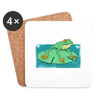 Cute geen frog in a pond - Coasters (set of 4) - white - Front