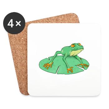 Cute green frog on a lilypad - Coasters (set of 4) - white - Front