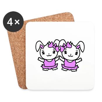 2 Hasen Mädchen Hübsche Schleife Frau Häsin Klein - Untersetzer (4er-Set) - Weiß - Vorne