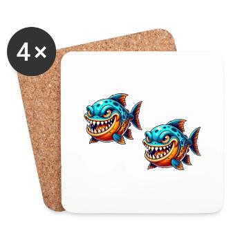 Piranha Bande dessinée Poisson 2 - Dessous de verre (lot de 4) - blanc - Devant