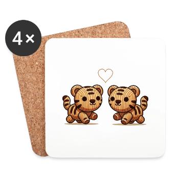 Tigre en bois couple amour - Dessous de verre (lot de 4) - blanc - Devant
