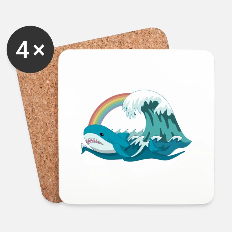Pride Blahaj mit Regenbogen - Untersetzer (4er-Set) - Weiß