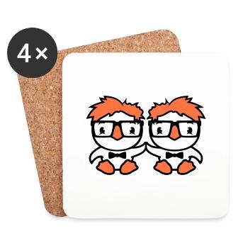 2 Birds Nerd Geek Smart Intelligent Horn-Rimmed Glasses - Coasters (set of 4) - white - Front