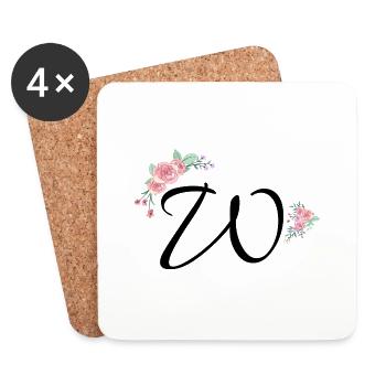 Buchstabe w Blumen - Untersetzer (4er-Set) - Weiß - Vorne