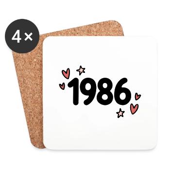 1986 Classique Vintage Rétro Mignon Années 80 - Dessous de verre (lot de 4) - blanc - Devant