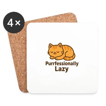 Purrfessionally Lazy – Chill Cat Mode - Coasters (set of 4) - white - Front