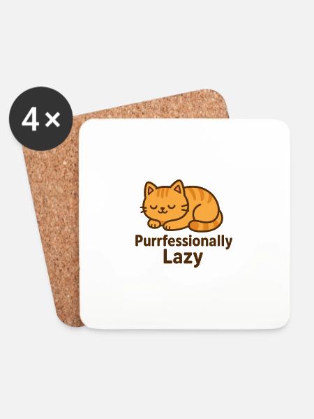 Purrfessionally Lazy – Chill Cat Mode - Untersetzer (4er-Set) - Weiß