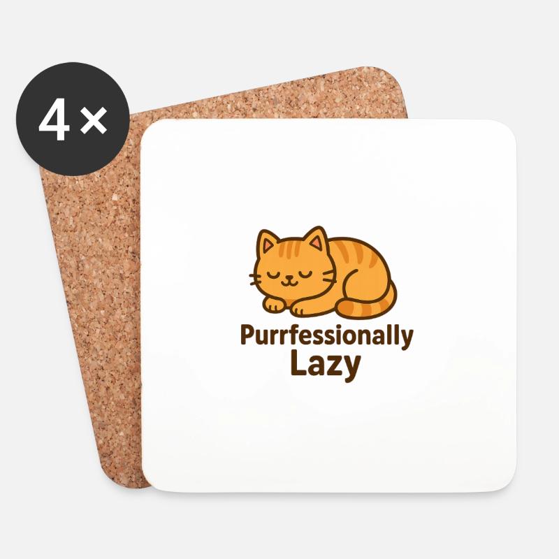 Purrfessionally Lazy – Chill Cat Mode - Untersetzer (4er-Set) - Weiß