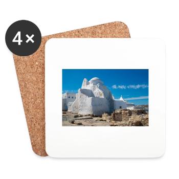 Vieille ville de Mykonos Église de Panagia Paraportiani - Dessous de verre (lot de 4) - blanc - Devant
