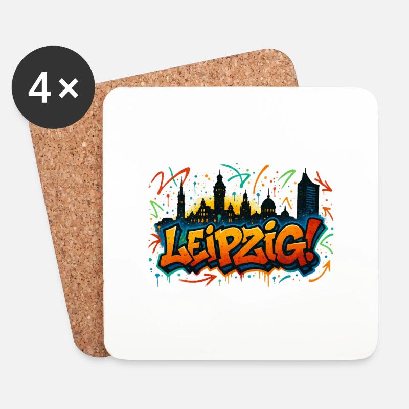 Graffiti Leipzig Skyline - Untersetzer (4er-Set) - Weiß