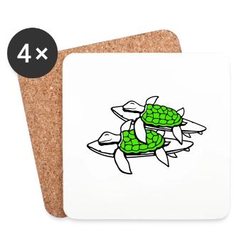 2 Wasserschildkröten Surfer Surfing Surfbrett süß - Untersetzer (4er-Set) - Weiß - Vorne