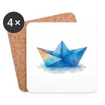 Paper Boat Watercolor - Coasters (set of 4) - white - Front