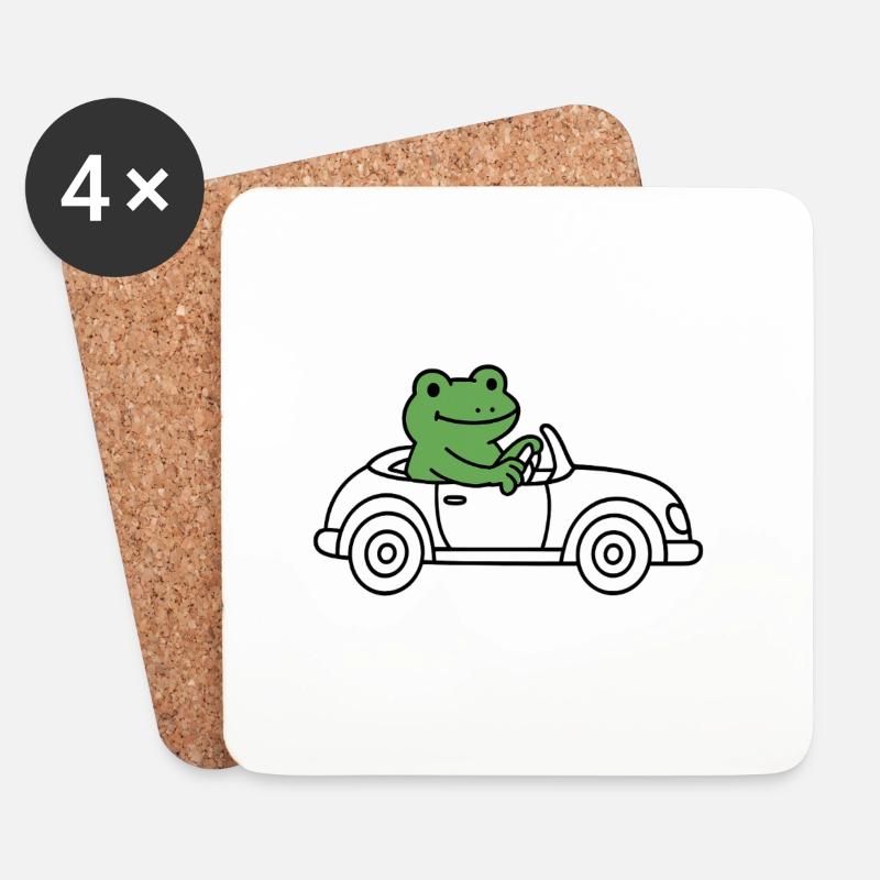 Frosch im Auto - Untersetzer (4er-Set) - Weiß