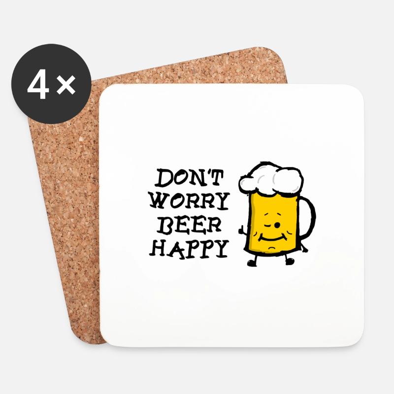 Don't Worry Beer Happy - Untersetzer (4er-Set) - Weiß