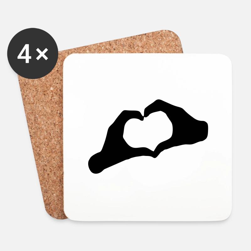 LOVE - HERZ - LIEBE - HEART - HAND- HÄNDE - HANDS - Untersetzer (4er-Set) - Weiß