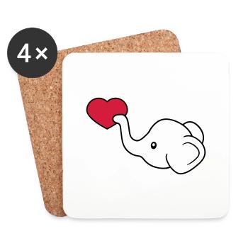 elefant kopf herz liebe schenken verliebt sitzend - Untersetzer (4er-Set) - Weiß - Vorne