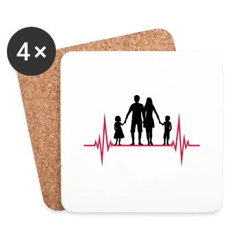 fréquence famille pouls pouls jour de pères 2 enfants - Dessous de verre (lot de 4) - blanc - Devant