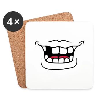 mouth grin laugh funny tooth gluecke comic cartoo - Coasters (set of 4) - white - Front